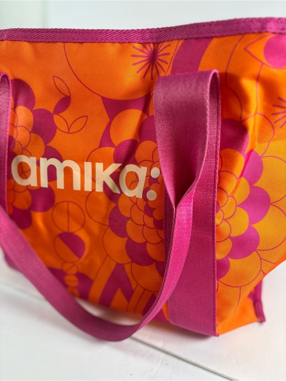 amika Orange and Pink Floral Graphic Tote